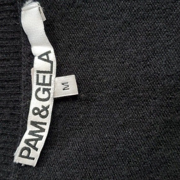 Pam & Gela /Women's cashmere wool cut out edgy Back zip Top Neutral Soft Sz.M - Picture 4 of 5